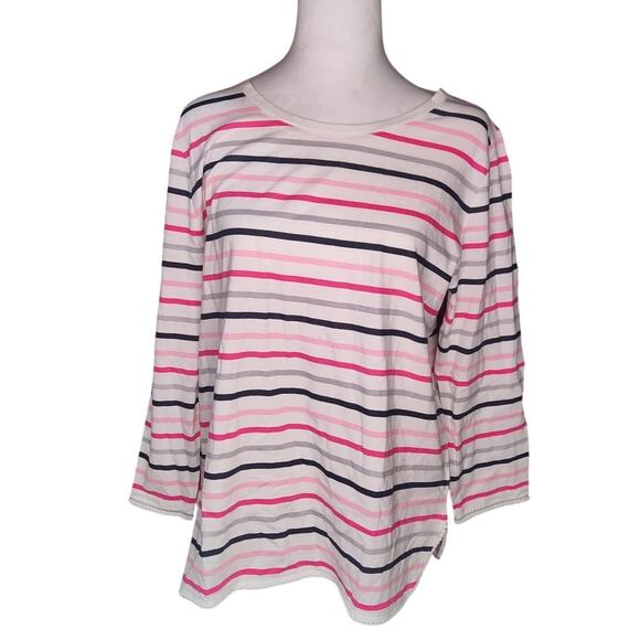 Talbots 3/4 Sleeve Multicolor Nautical Stripes Ball Trim T-shirt Medium - Picture 1 of 9